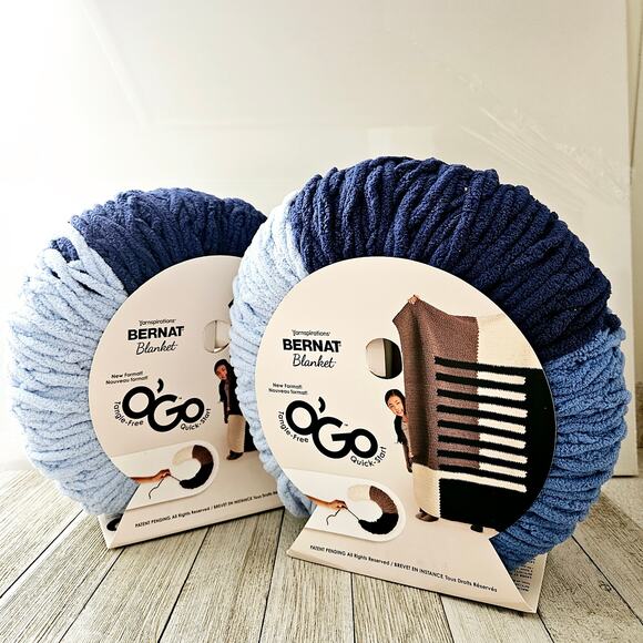 Pair of O'Go Yarspirations Yarns Bernat Inspirations Blanket Sky Blue Ombre - Picture 15 of 15